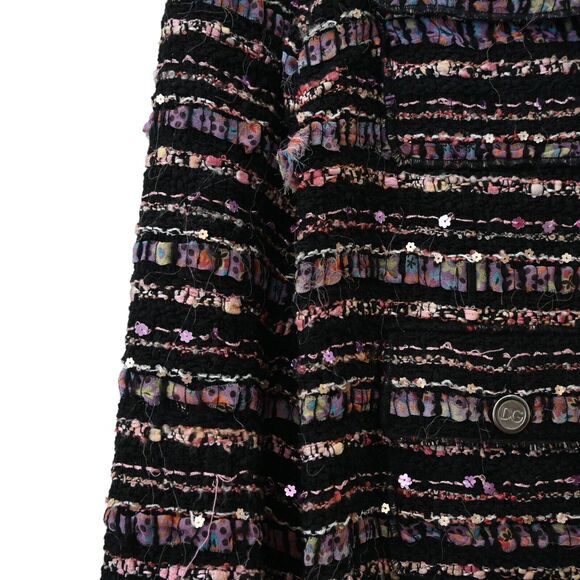 Dolce Gabbana Tweed Blazer Size 40 US 4 Black Pink Floral Neckline Flap Pockets - Picture 4 of 7